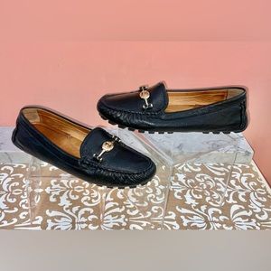 Coach Arlene Black Leather Drivers Moccasins Loafers Brass Coach Hardware Sz 8B